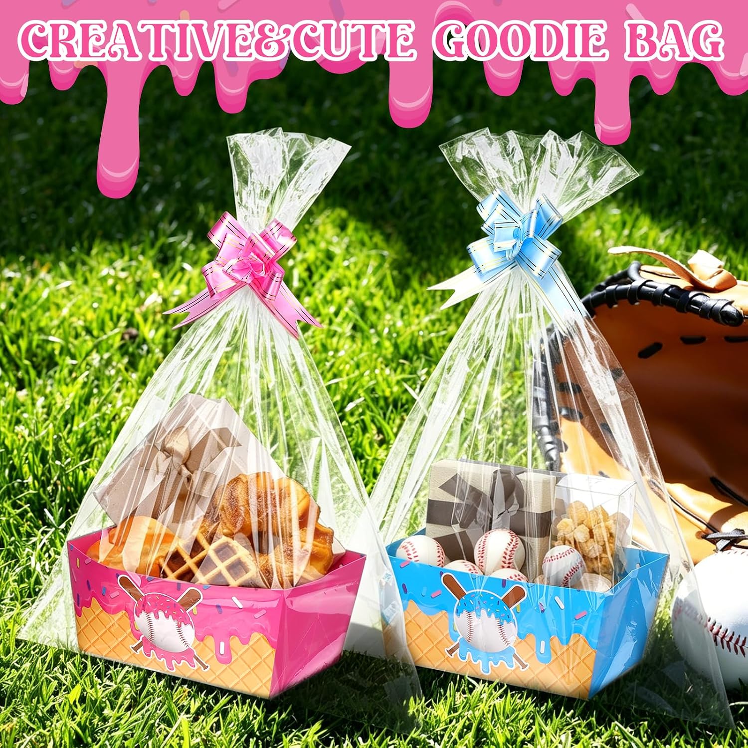 12 Pcs Ice Cream Baseball Drip Party Favors Ice Cream Baskets With Handles image 5