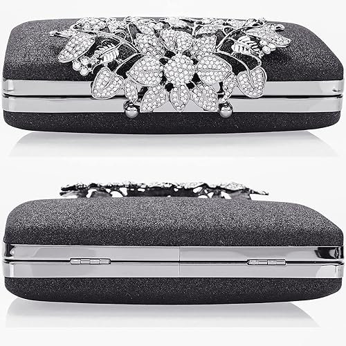 Miniatura 5 de Dexmay - Bolso de mano con diamantes de imitación con cierre floral de cristal, bolso de noche formal para mujer