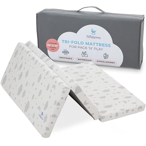 Babylicious Waterproof Pack and Play Mattress Topper 38 x 26 x 1 5 Trifold Style - Breathable Soft