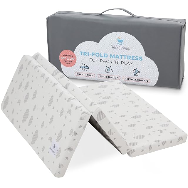 Babylicious Waterproof Pack and Play Mattress Topper 38 x 26 x 1 5 Trifold Style - Breathable Soft