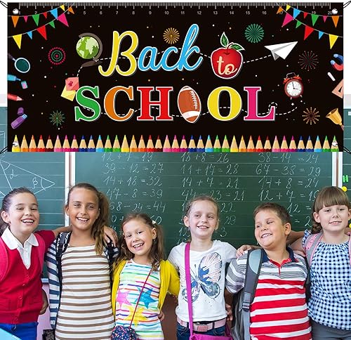 Miniatura 2 de FEPITO Cartel de bienvenida de vuelta a la escuela, cartel grande de tela para profesor, decoración de fiesta de regreso a clases, decoración de