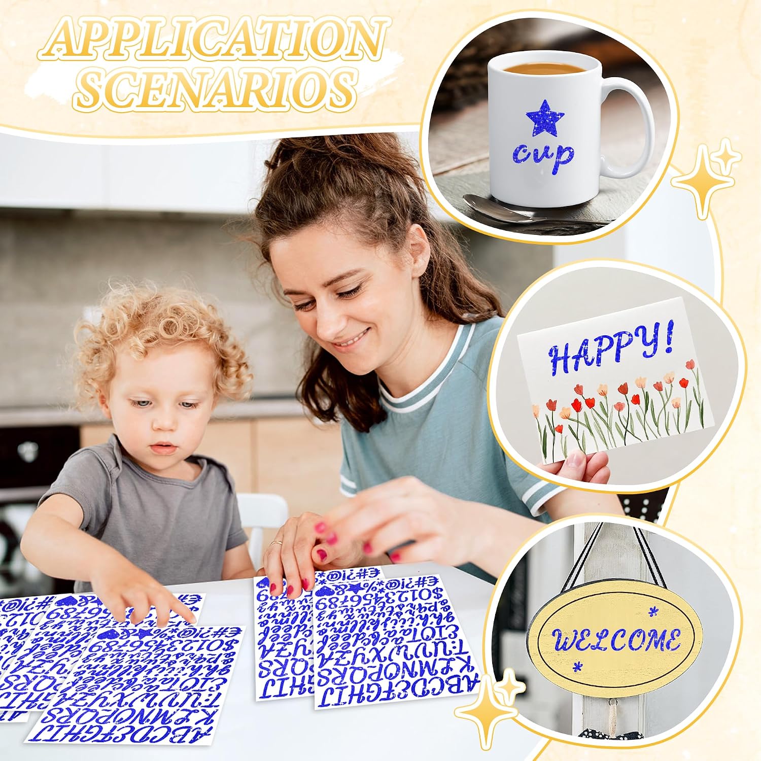 1050PCS Letter Stickers Glitter 10 Sheets Alphabet Number Sticker,Navy Blue image 4