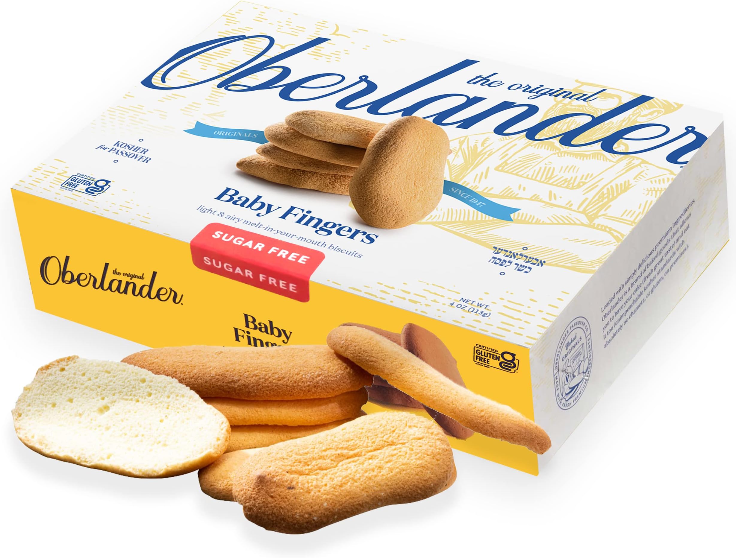 Oberlander's Gluten Free Traditional Ladyfingers [Savoiardi Biscuits] -Sugar Free- Wheat, Soy & Dairy Free - Certified Kosher for Passover & Year-round 4 oz