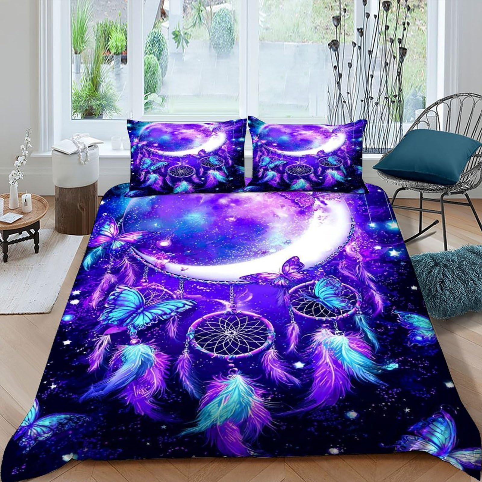 Housse de couette imprimée lune 220x240cm parure lit zippée