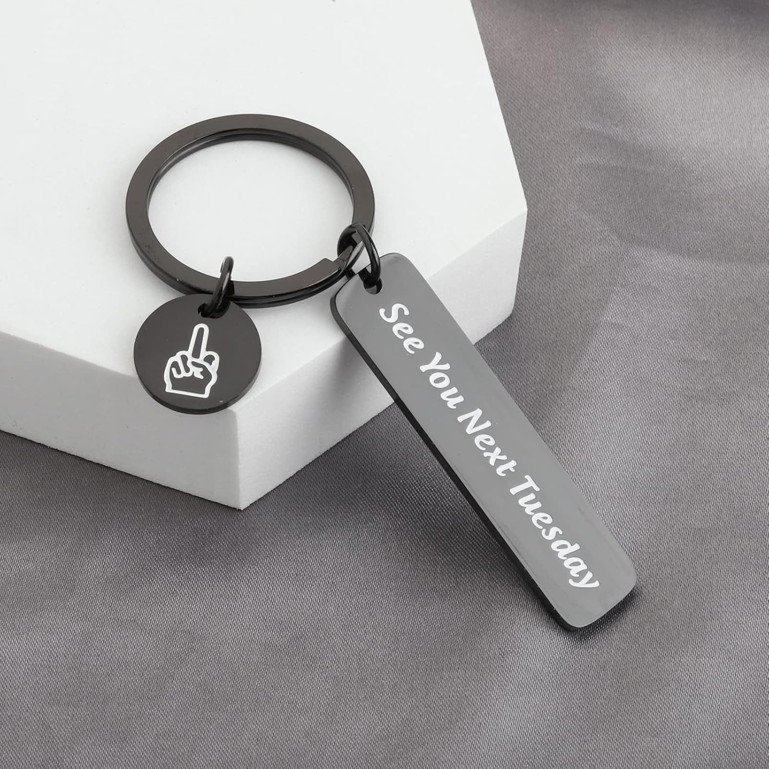 HOLLP Funny Gift for Best Friend See You Next Tuesday Keyring with Middle Finger Charm CUNT” Gag Gift