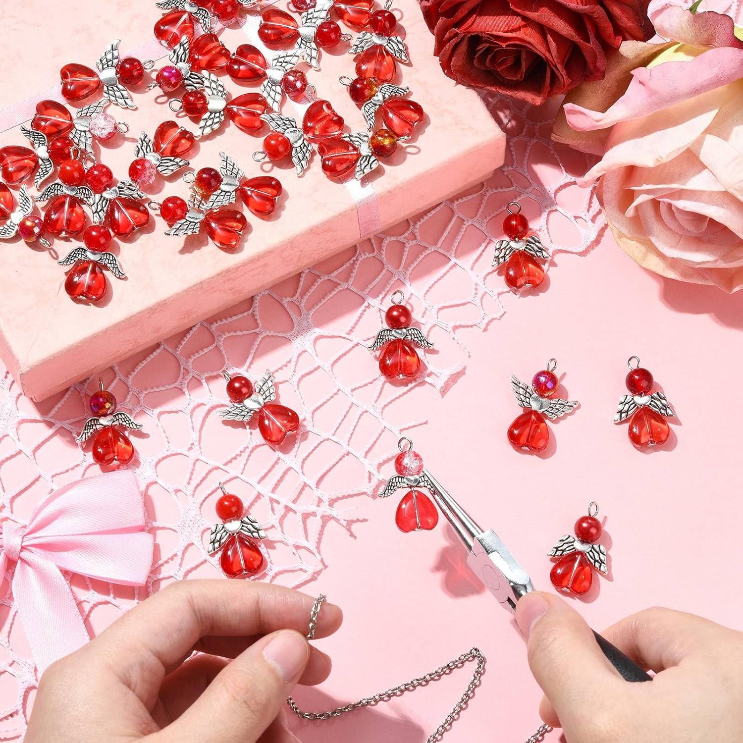 Mixed Styles Angel Heart Wing Spring Flower Theme Charms for DIY Jewelry Bracelet Necklace Earring Keychain Decor
