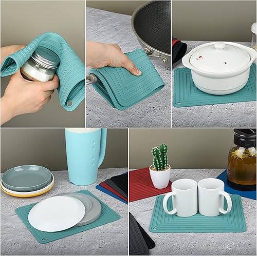 Miniatura 7 de Smithcraft Salvamanteles de silicona para platos calientes, ollas y sartenes, almohadillas calientes amarillas para encimera de cocina, tapete