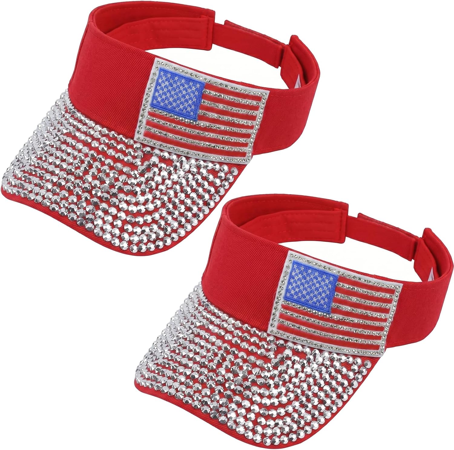 2Pcs Bling Rhinestones Sun Visors Hats for Women, Sparkly Adjustable Summer Sports Golf Beach Running Outdoor Caps