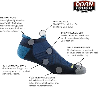 Darn Tough Vermont Men's Run No Show Tab Ultra-Lightweight with Cushion - Merino Wool Socks for Running