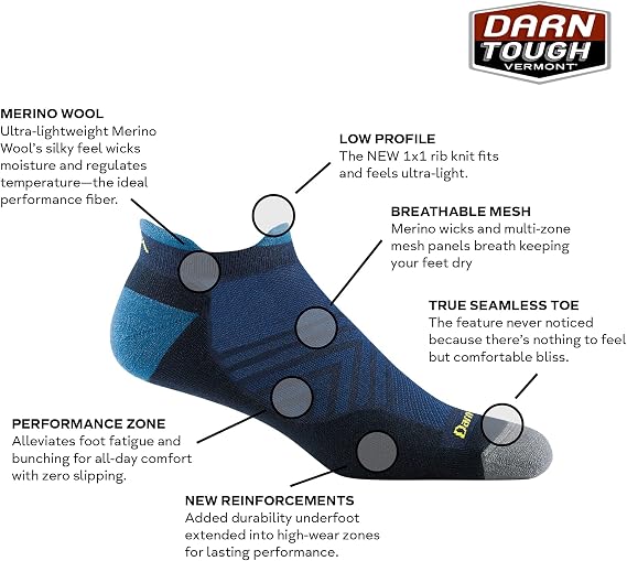 Darn Tough Vermont Men's Run No Show Tab Ultra-Lightweight with Cushion - Merino Wool Socks for Running