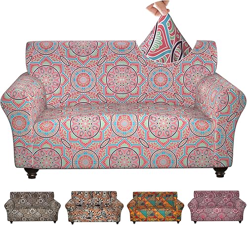 Miniatura 27 de Fundas elásticas para sofá, Fundas de sofá con estampado floral, 2 piezas de funda para sillón con funda de sección separada, Funda lavable para