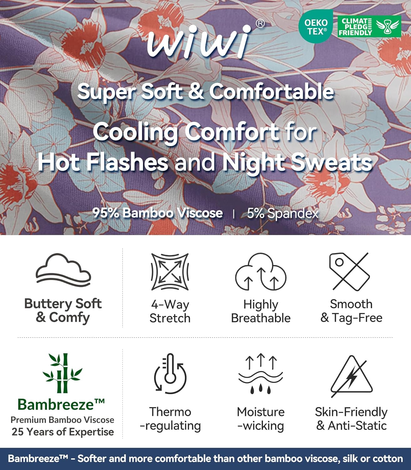 WiWi Womens Cooling Nightgowns Bamboo Viscose Sleeveless Sleep Shirts Super Soft Tank Night Dress Plus Size Sleepwear S-4X - Image 6