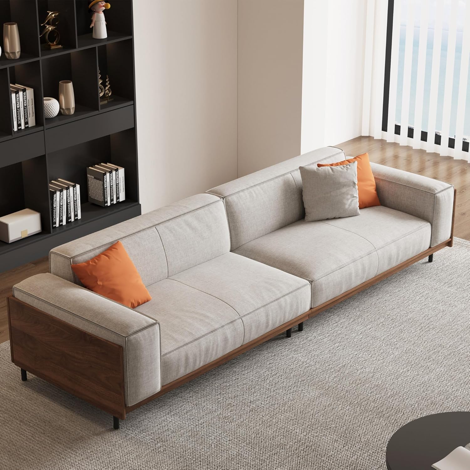 Comfortable Modular Cloud Sectional Sofa, Mid-Century Modern Wood Frame Couch, 111.81" W Upholstered Fabric Couch for Living Room & Home、Offices、Conference Rooms, Gray