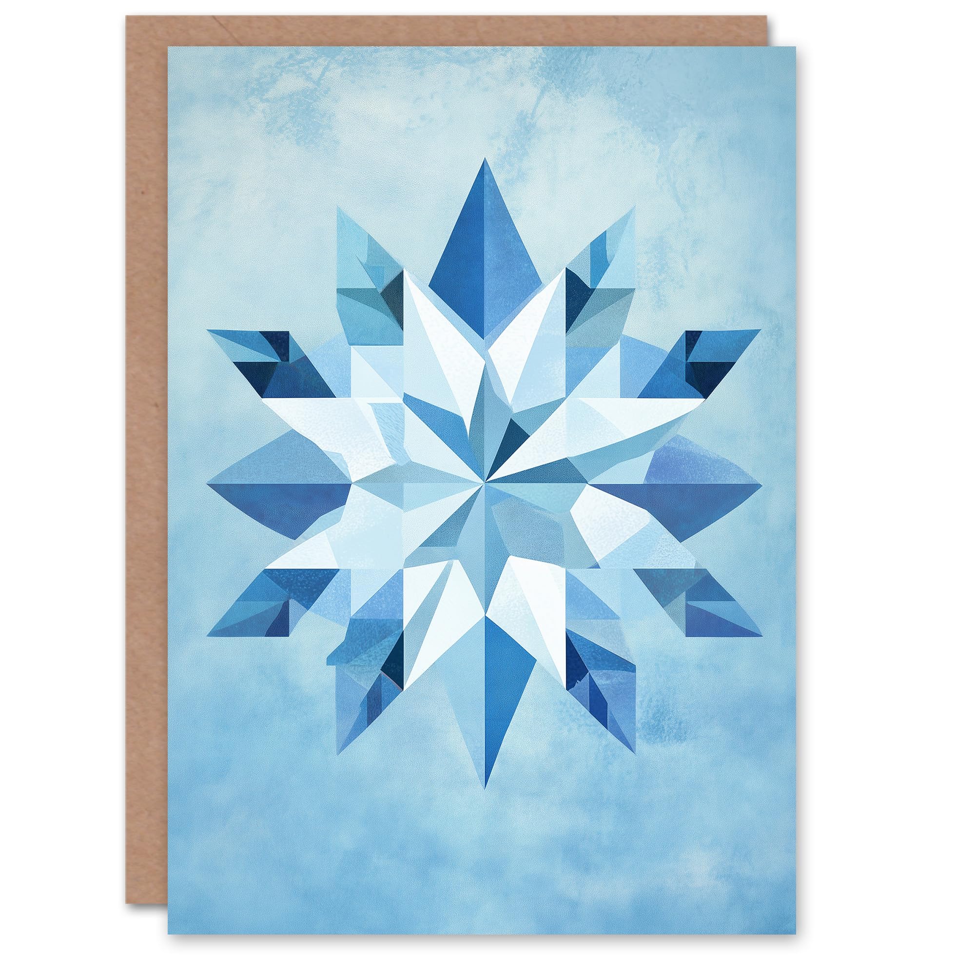 Artery8 Abstract Polygonal Snowflake Blue Geometric Blank For Him Or Her Art Christmas Card