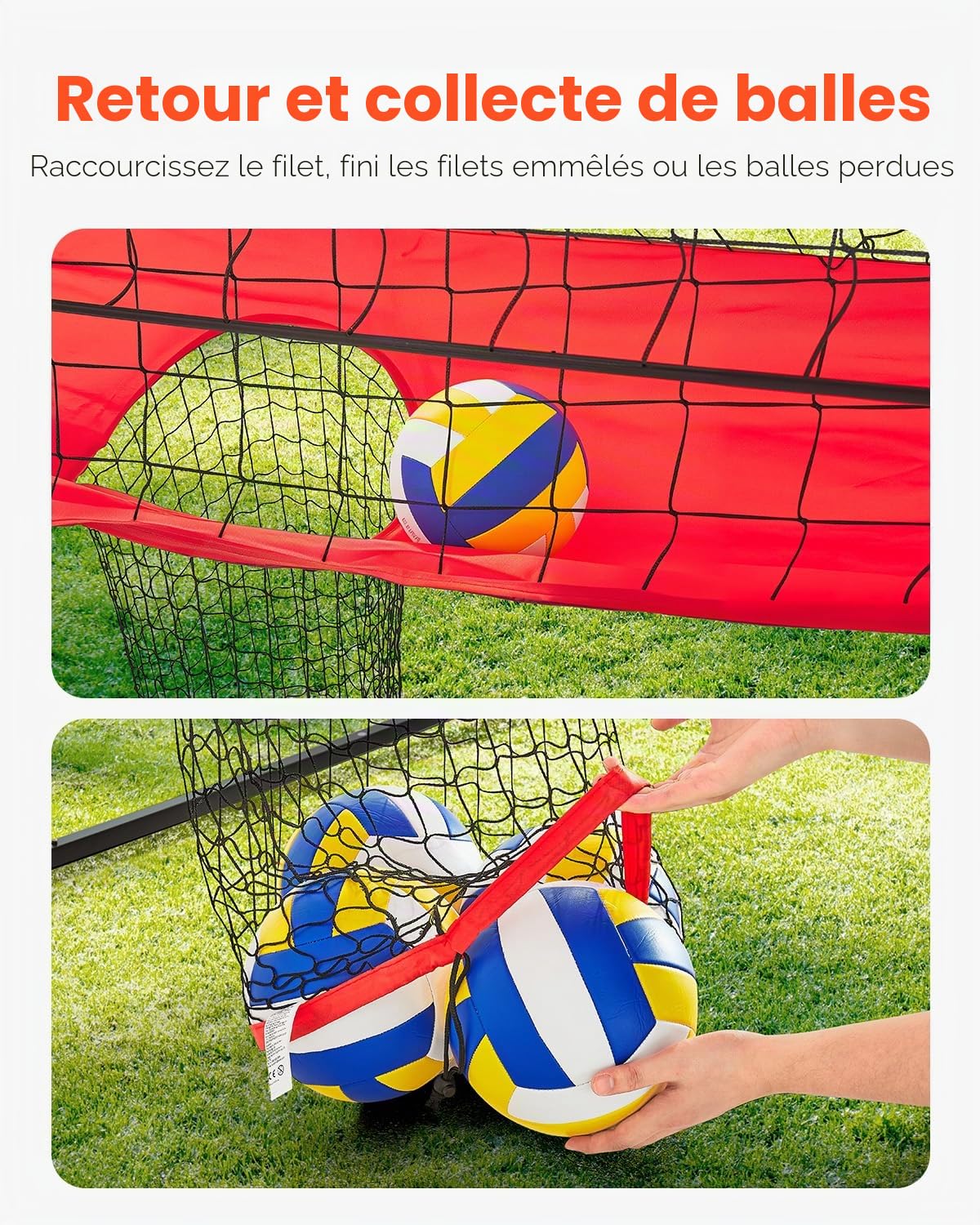 VEVOR Filet de Volley-Ball 2 en 1, Filet d'entraînement de Volley-Ball Portable réglable en Hauteur avec Retour de Balle, Installation Facile pour Service en intérieur et en extérieur dans Le Jardin