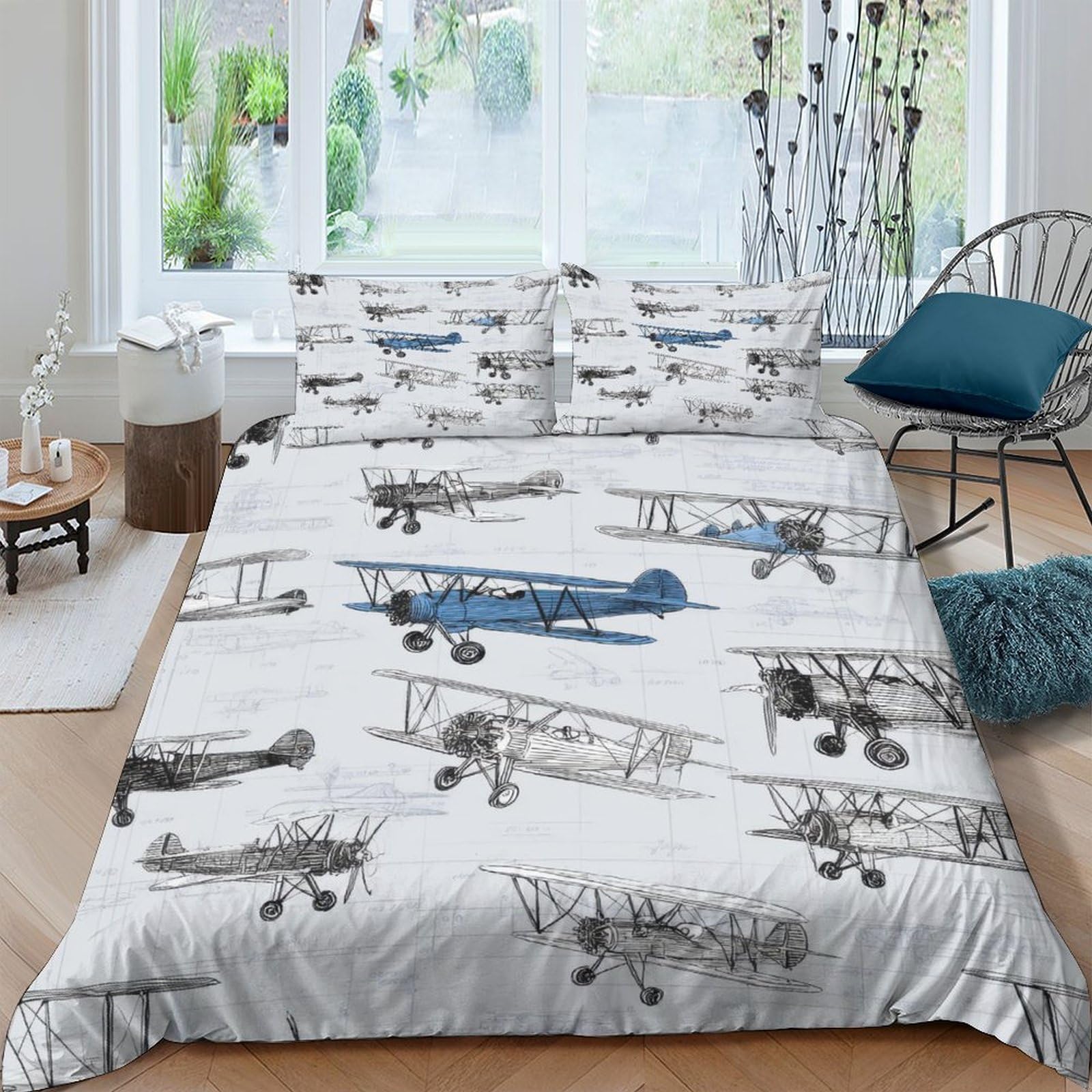 Ctjqhvkz Style-8 3D Printed Vintage Aircraft Fitted Sheet Microfiber Soft Anti-Slip Plane Bed Cover For Bedroom Guest Room Decor Single（135X200cm）
