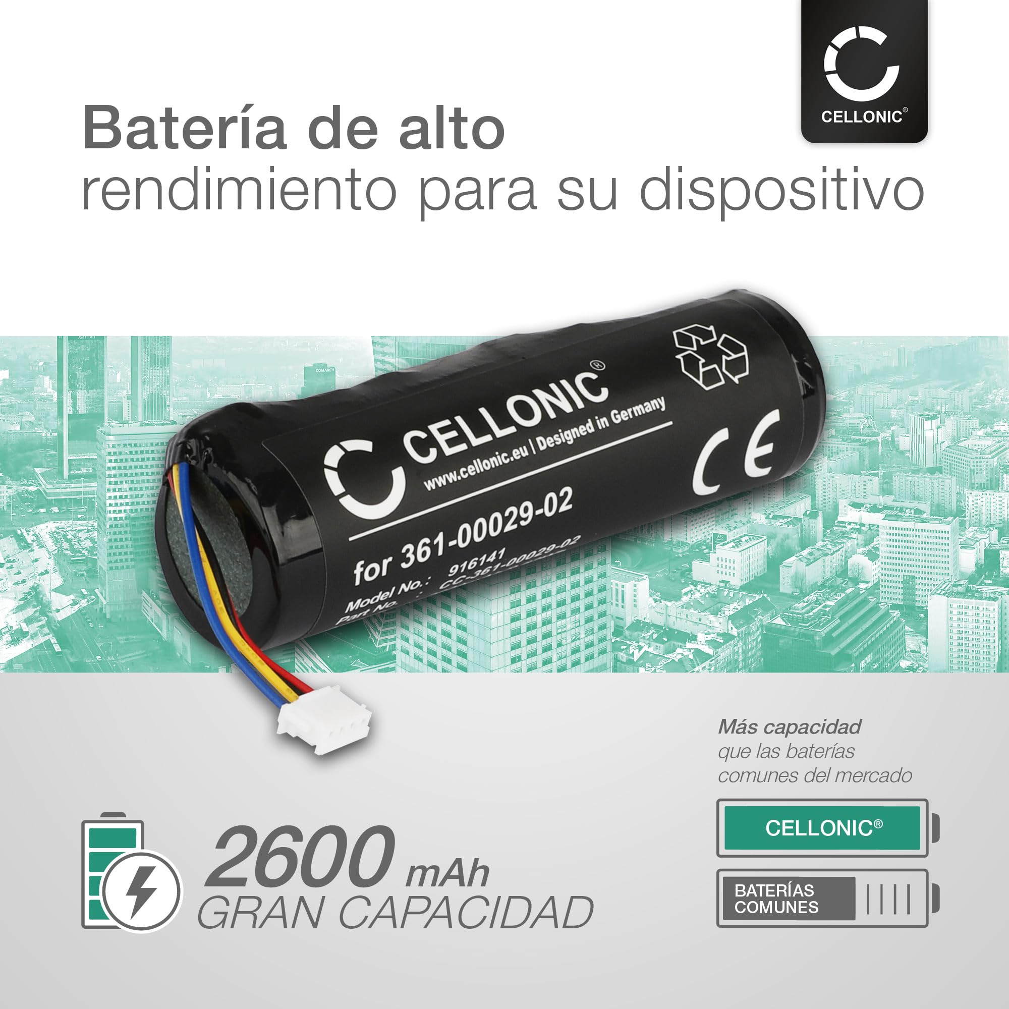CELLONIC 1x Batería para Collar de Perros/Mascotas Compatible con Garmin Alpha 100, Astro 320, TT15, 361-00029-02 - (2600mAh, 3.7V)