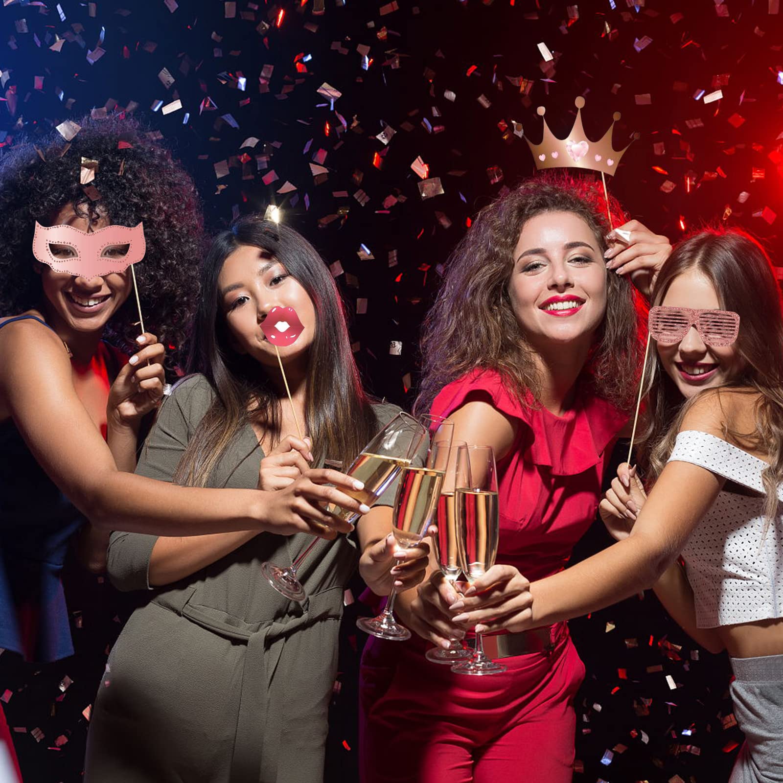 Kit Puntelli Photo Booth 40° Compleanno - 38 Pezzi Oro Rosa Con Bastoncini Per Selfie E Feste - Foto 11