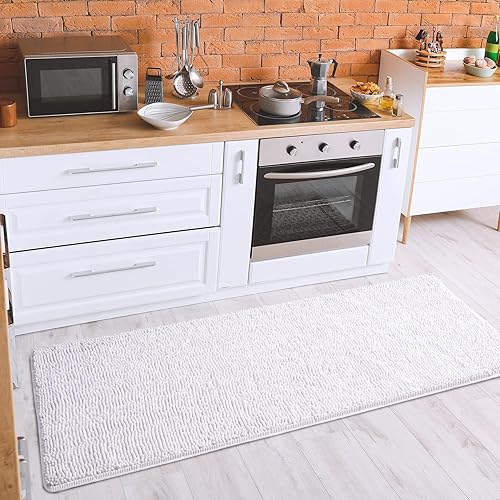 Miniatura 3 de Noahas Alfombras de baño largas blancas de 24 x 60 pulgadas, tapetes de baño absorbentes para baño, antideslizantes, alfombra lavable, tapetes de