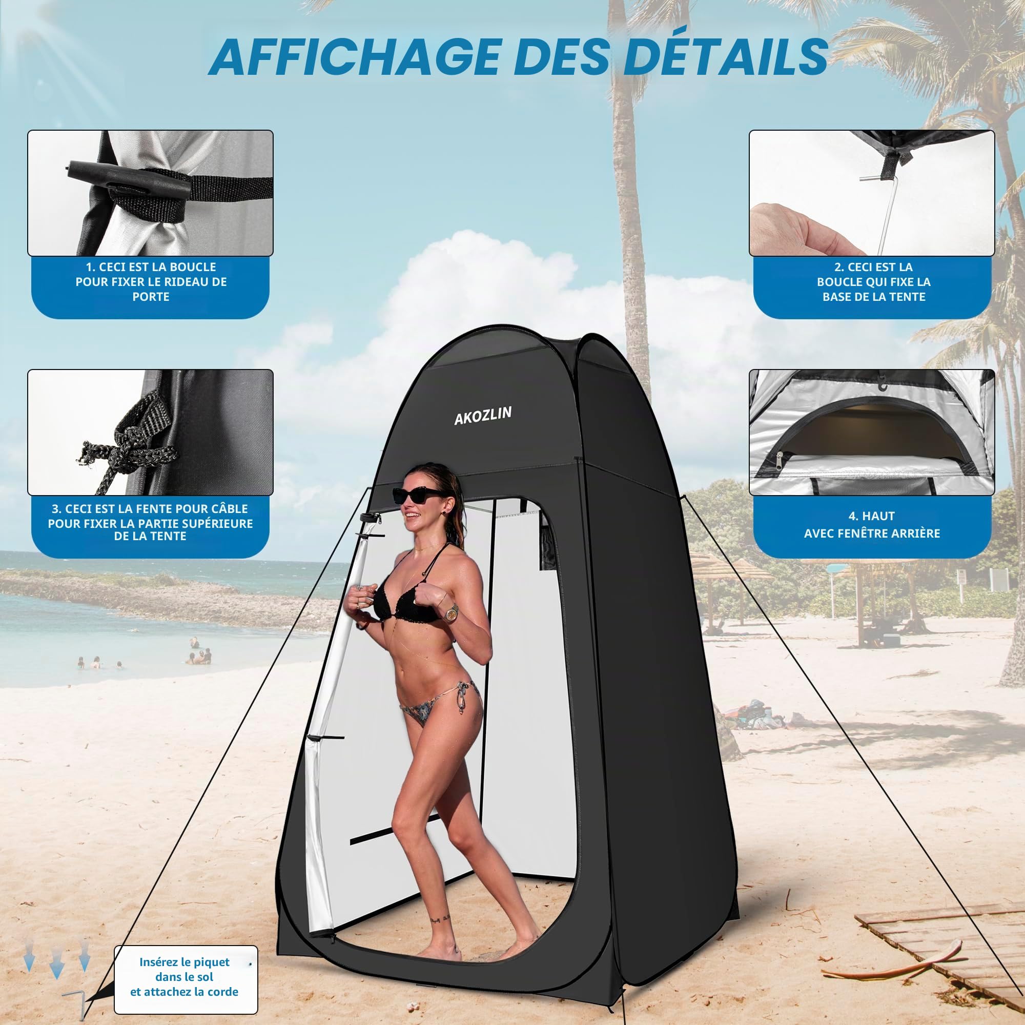 Tente de Douche Portable Pop Up, Tente de Camping, vestiaire, Noir, avec Sac de Transport,vestiaire d'intimité, Toilettes, vestiaire, activités de Plein air, Plage, Road Trip, Camping