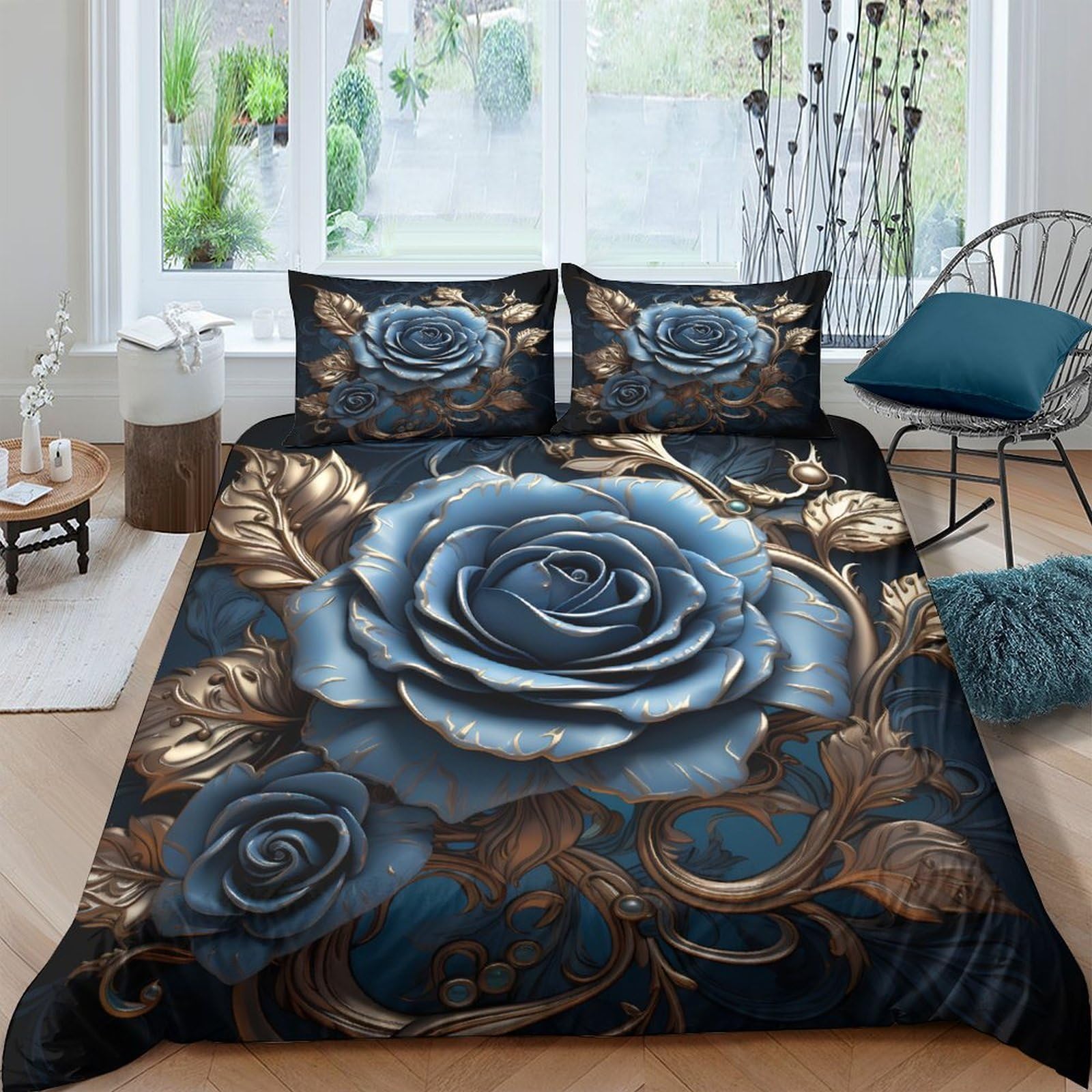 Housse de couette rose bleue microfibre anti-plis 140x200