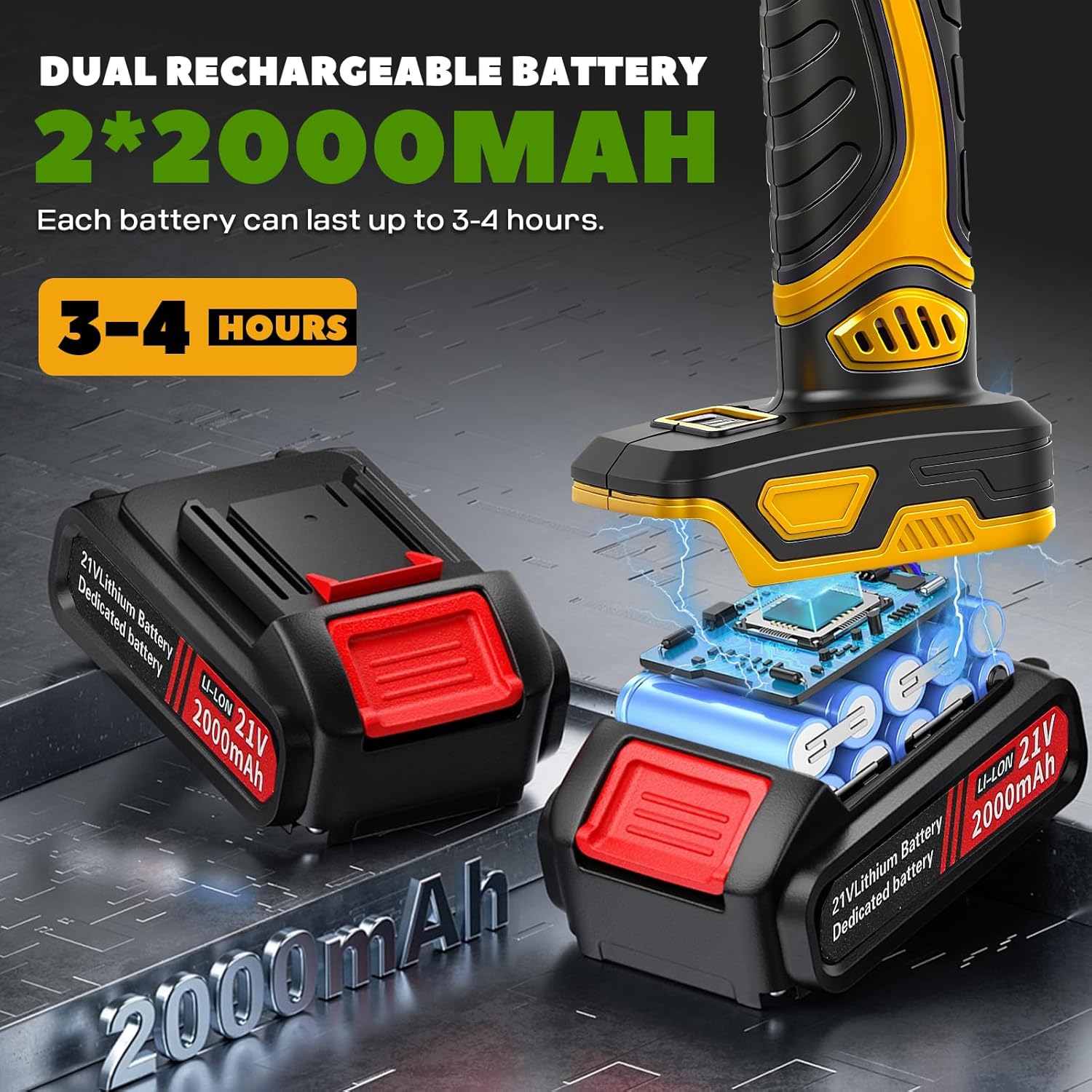 2-in-1 Cordless Electric Pruning Shears, 2.5" Cutting Diameter Electric Pruner, 15Ft Max Reach with 2x 21V 4000mAh Batteries, LCD Display, SK5 Blades for Tree Trimming, Branch Cutter (YELLOW)