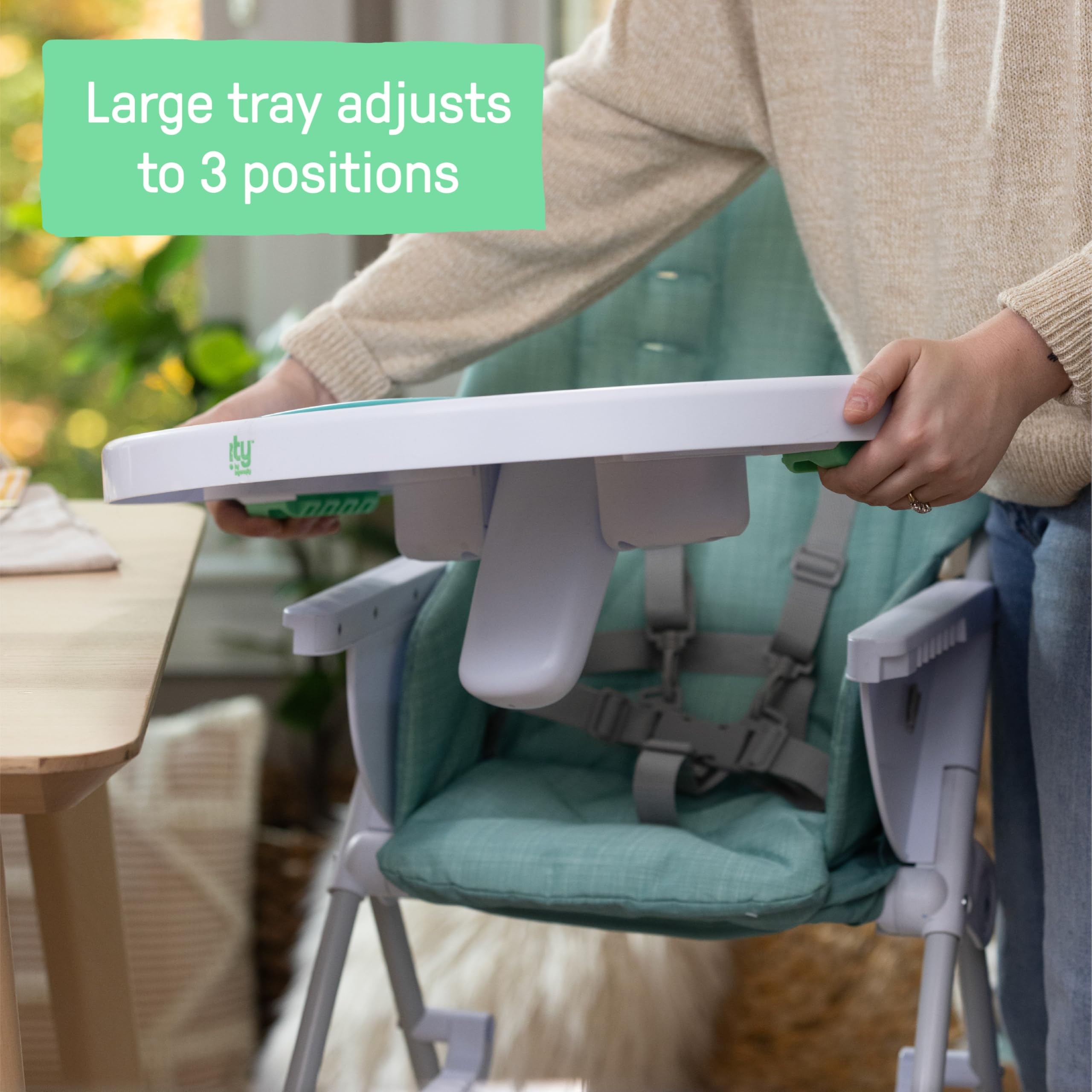 Ingenuity: ity by Ingenuity, Chaise Haute Pliable Compacte Sun Valley, Assiette Sûre Alimentaire, Harnais 5 Points, Dès 6 Mois, Unisexe - Turquoise