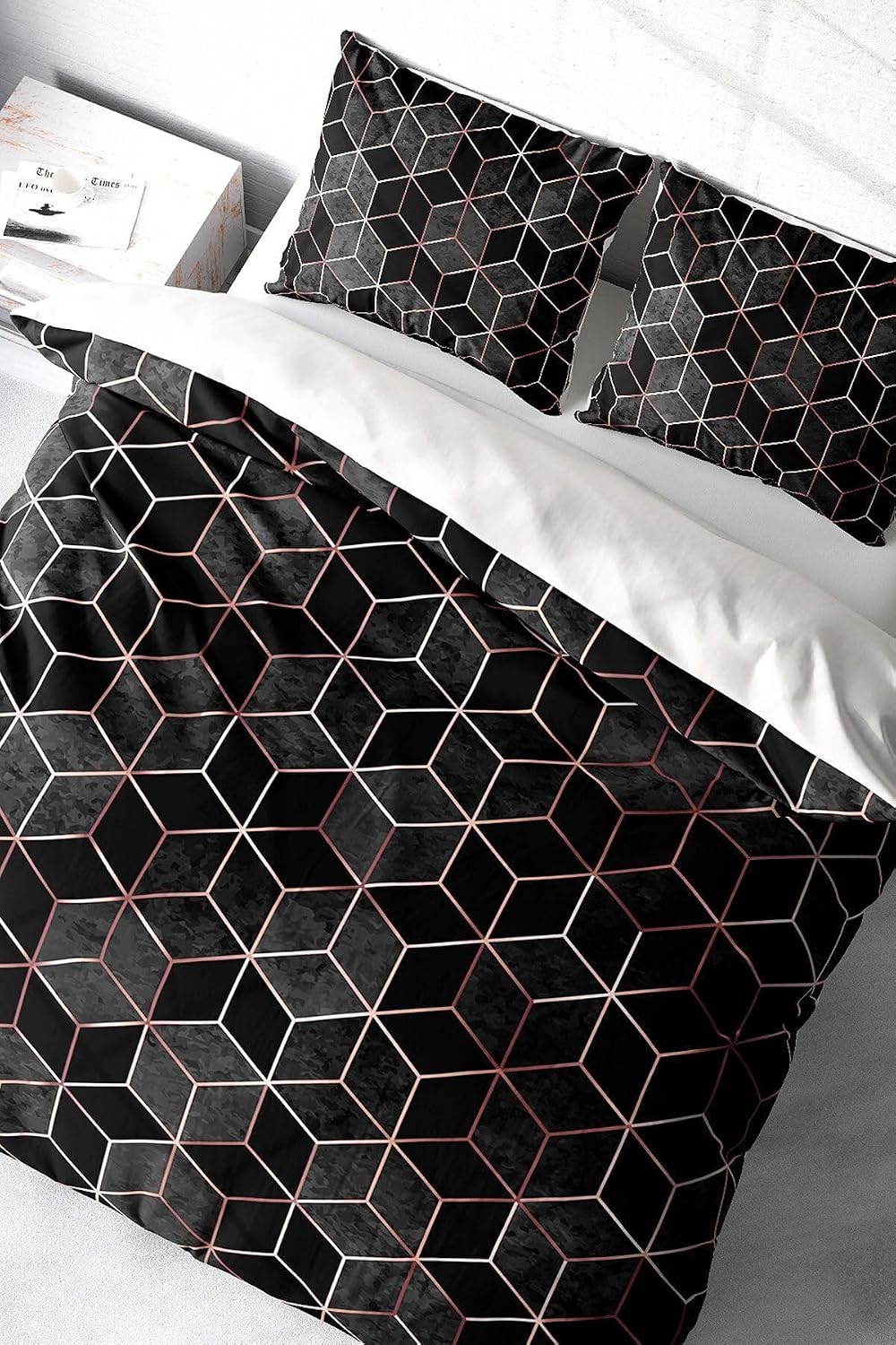 MONOHOME Gold Cube 3D Pamuk Saten Çift Kişilik Nevresim Takımı, monohome19662