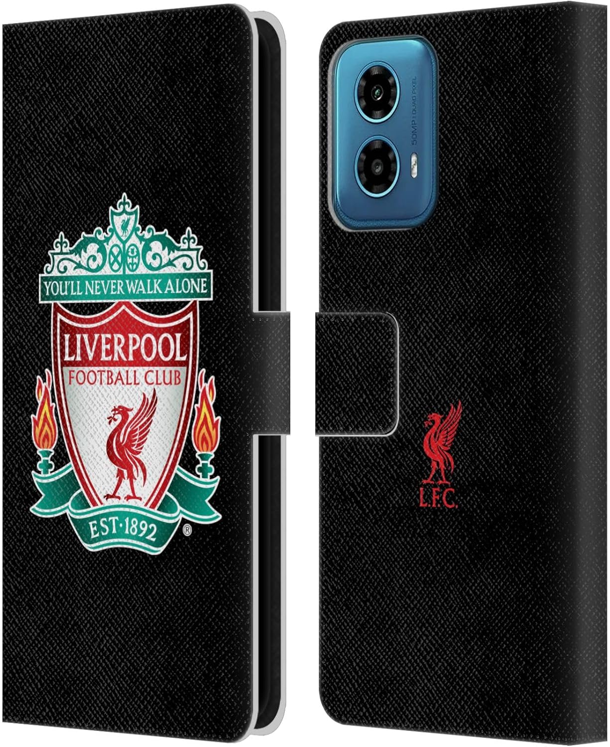 Head Case Designs Officially Licensed Liverpool Football Club Black 1 Crest 1 Leather Book Wallet Case Cover Compatible with Motorola Moto G34 5G