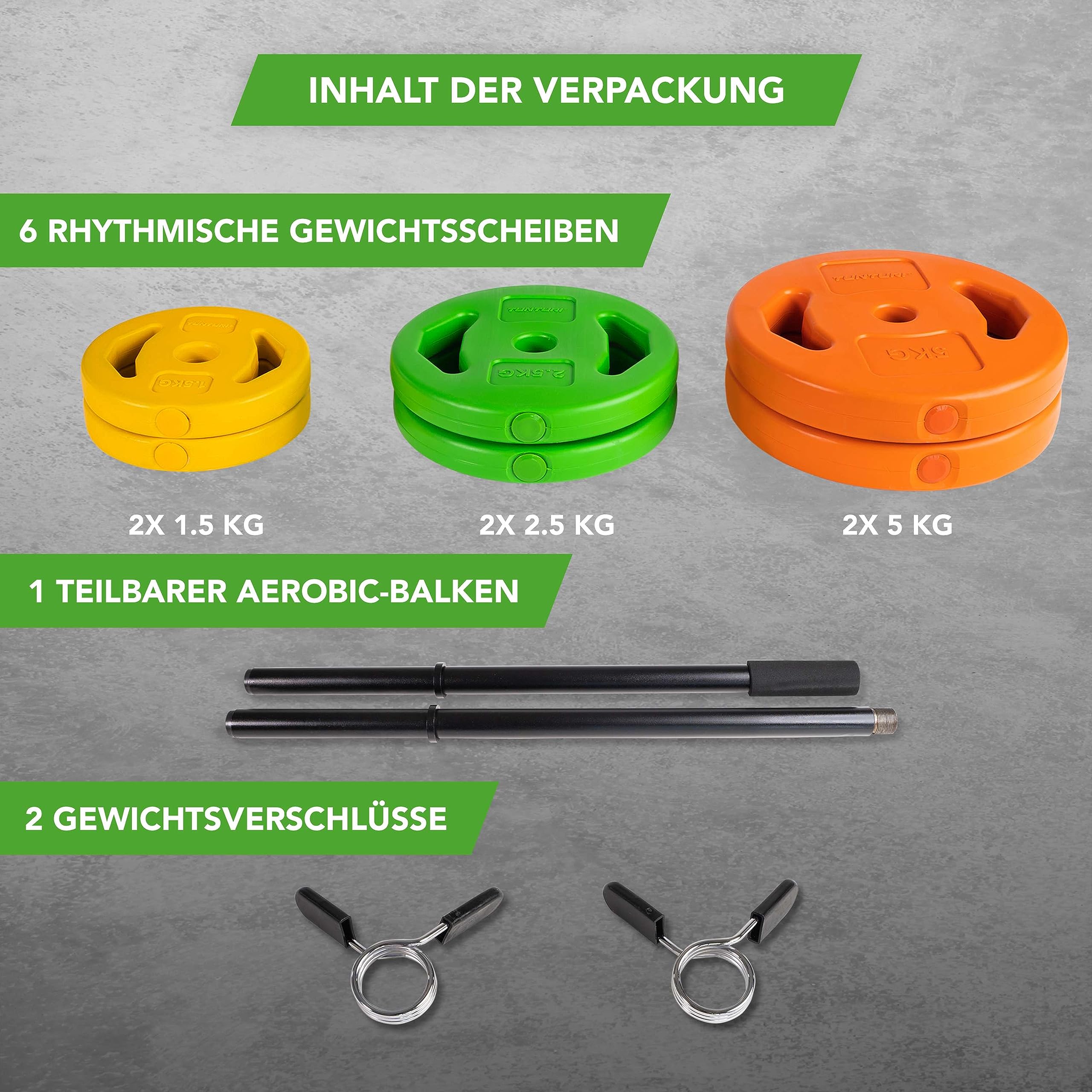 Tunturi Langhantel set - Aerobic Pump Hantelset – 20kg bis zu 40kg -Komplettset & Gewichtsscheiben – Inkl. Fitness-App