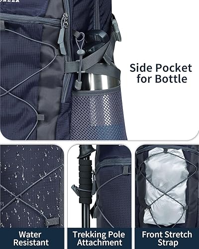 Miniatura 3 de Mochila de senderismo, 40 L, ligera, impermeable, mochila de camping para hombres y mujeres, bolsa de viaje para deportes al aire libre, Azul,