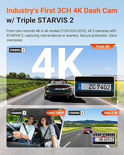 Miniatura 2 de Paquete de 3 artículos Vantrue N4 Pro S 4K 3CH y CPL filtro y kit de cableado STARVIS 2, 4K+1080P+2.5K cámara frontal interior trasera para