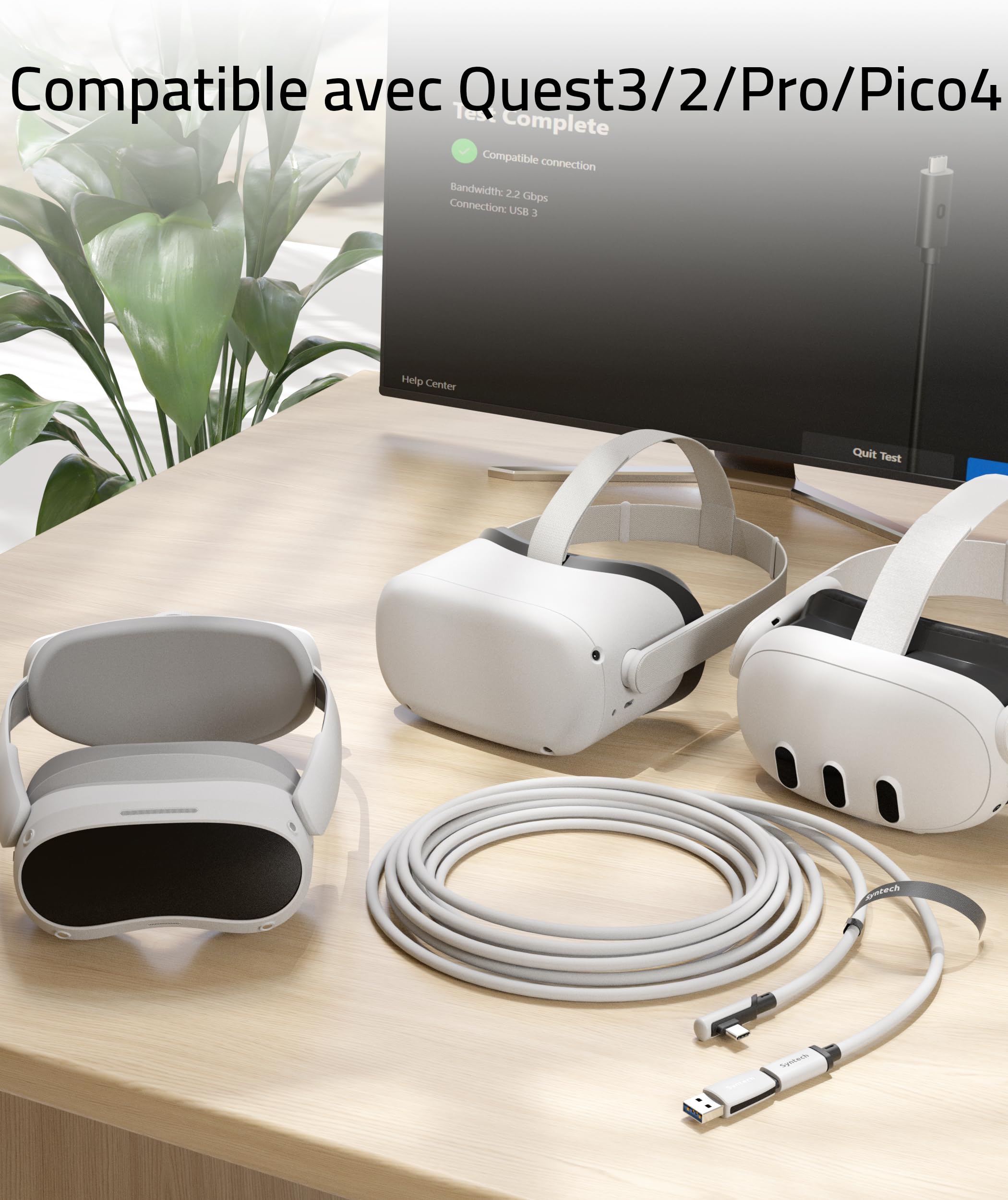 Syntech 5m/16FT Câble Link Compatible avec Oculus/Meta Quest 3/Quest 3S/Quest2/Pro/Pico 4/Ultra Accessoires, Câble de Type C Amélioré avec Adaptateur USB 3.0, Transfert de Données à Haute Vitesse
