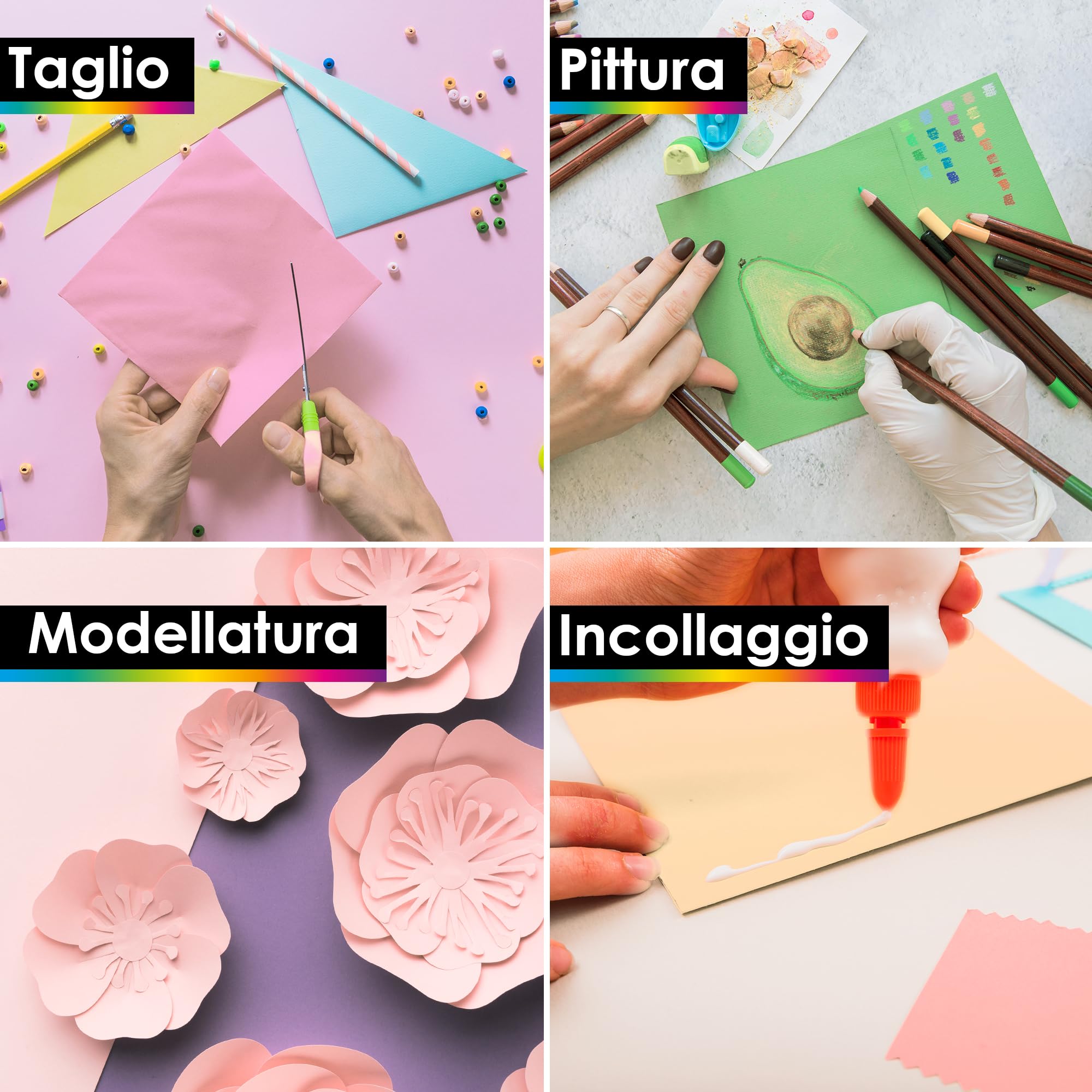 OfficeTree 50 arkuszy papieru pastelowego A4 300g, 10 kolorów, karton fotograficzny do DIY