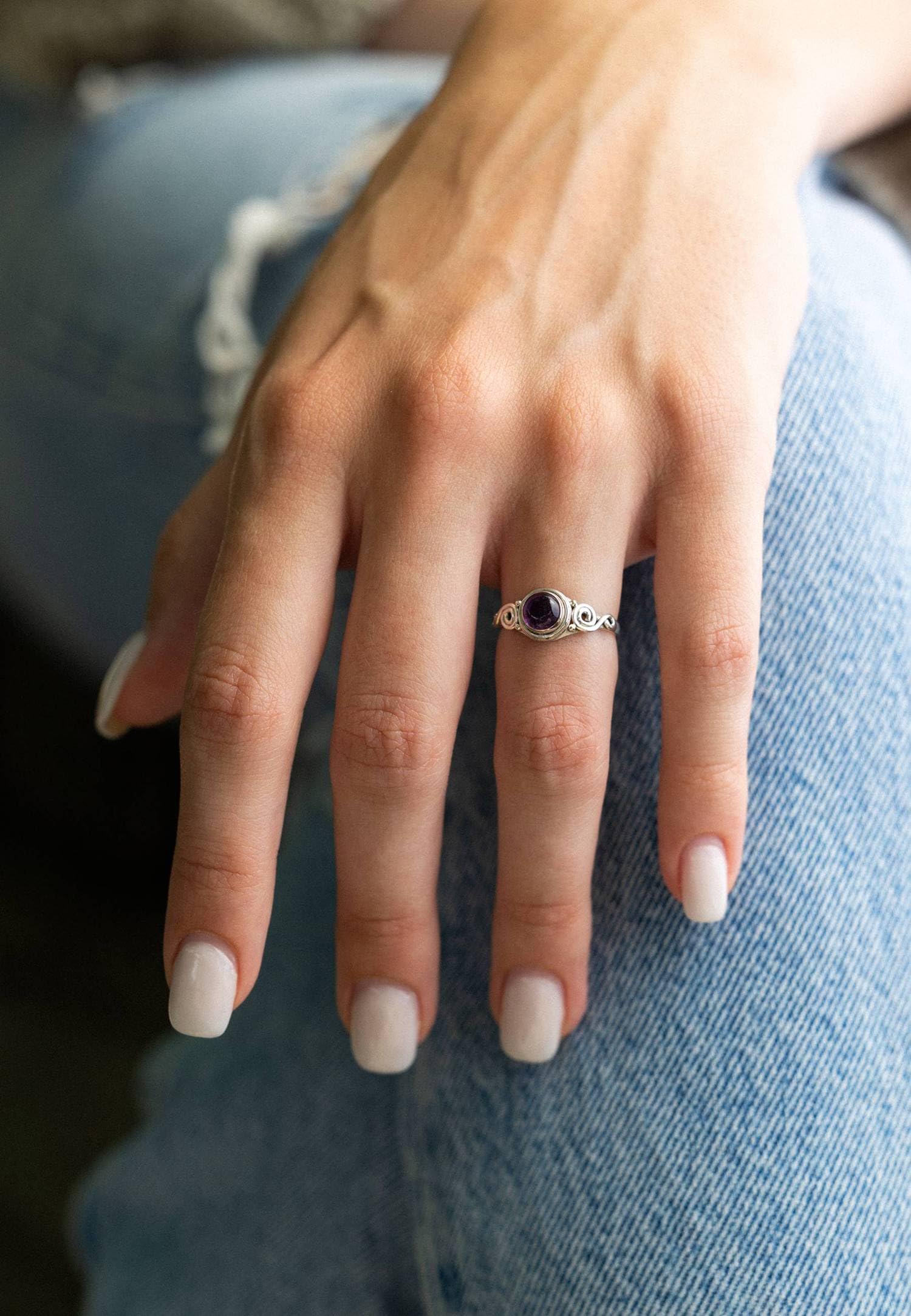 mantraroma Silberring Damen 925 Sterling Silber – runder Edelstein Ring, Vintage Statement Ring Schmuck, elegantes Geschenk für Frauen