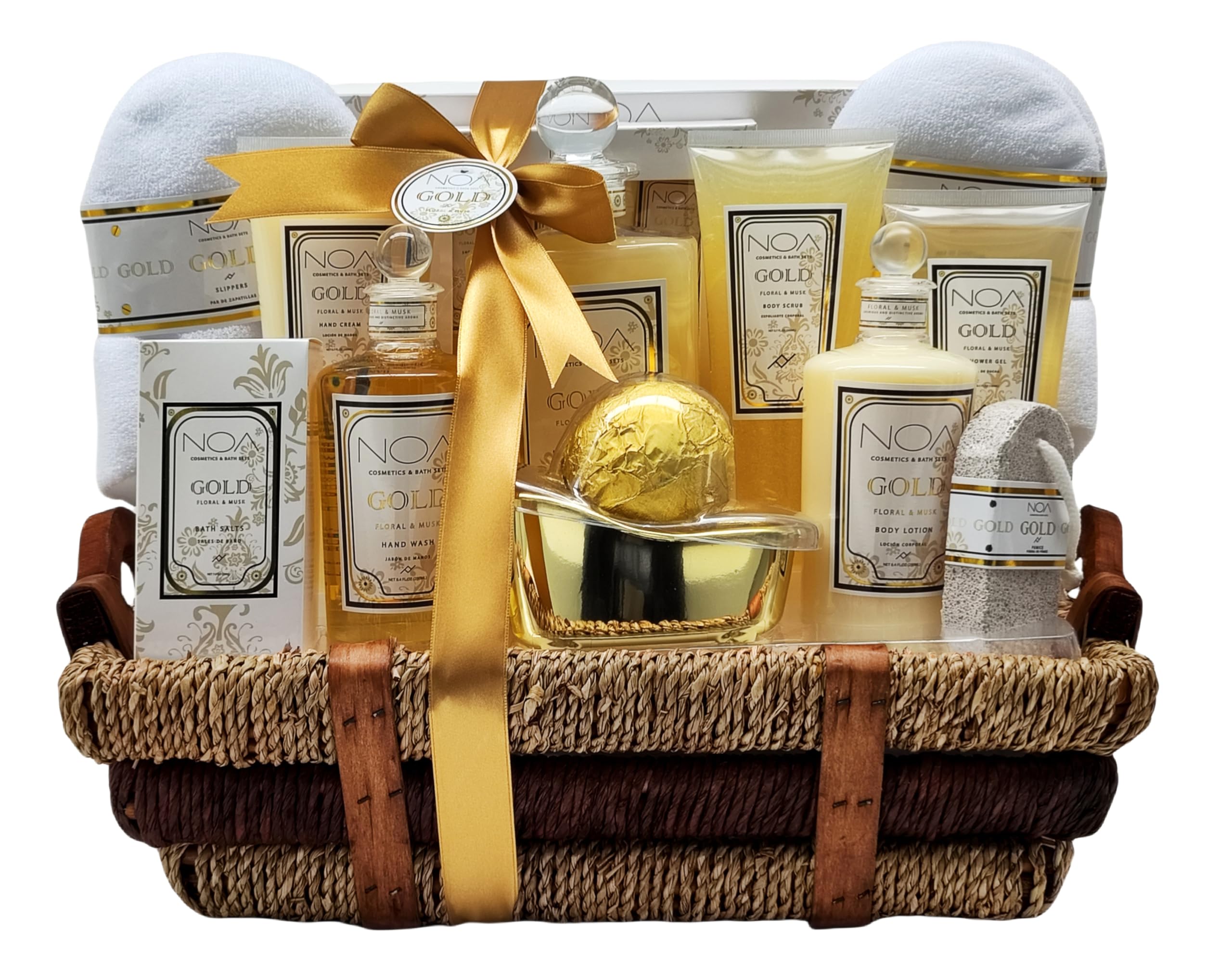 NOA Set de Baño regalo Premium con aroma a Almizcle y Flores Blancas – Kit Completo con Gel de Ducha, Loción Corporal, Burbujas de Baño, Exfoliante y Sales de Baño – Regalo Perfecto