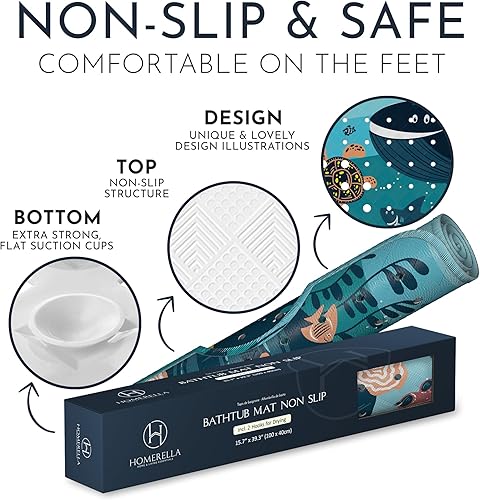 Miniatura 70 de Alfombrilla de Bañera Antideslizante Antimoho para Niños Libre de BPA con Ganchos - homerella® Animales Marinos del Océano 40x16, Alfombrilla de Abc