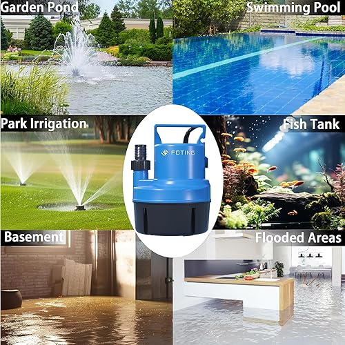 Miniatura 6 de FOTING Bomba de sumidero portátil de 14 HP 1215 GPH, bomba sumergible termoplástica nivel de succión más bajo 15 pulgadas, cable de alimentación de