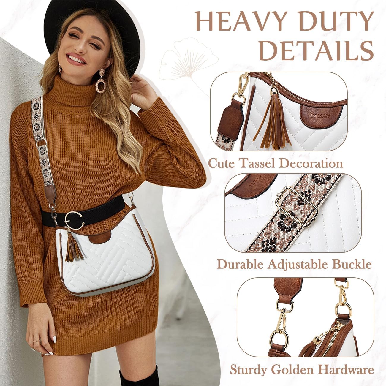 VASCHY Small Shoulder Bag Purse for Women, Vegan Leather Chevron Quilted Crescent Crossbody Hobo Bag Under the Arm Handbag