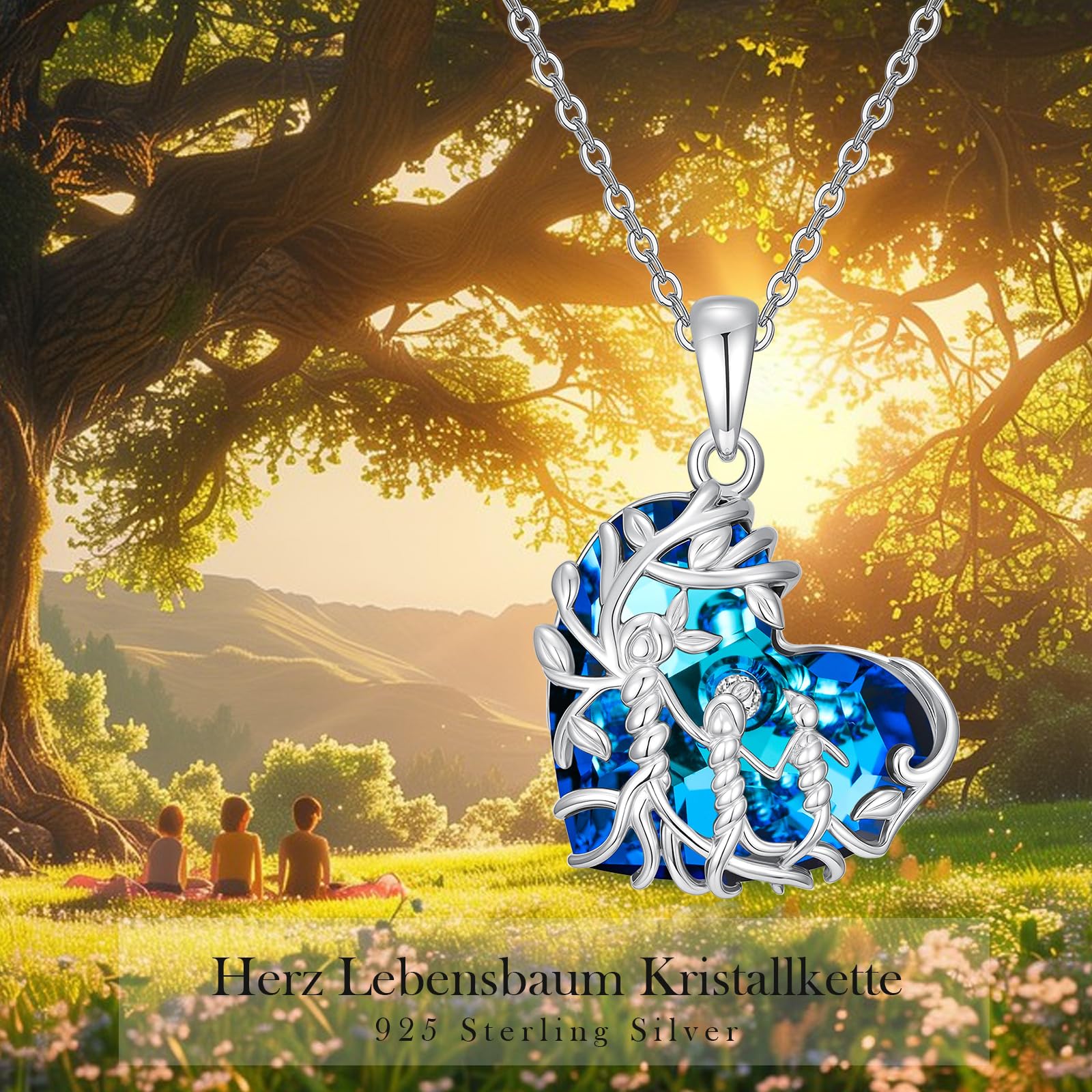Damen Baum des Lebens Halskette 925 Sterling Silber Mutter Tochter/Sohn Lebensbaum Familie Herz Anhänger Schmuck Geschenke für Mama