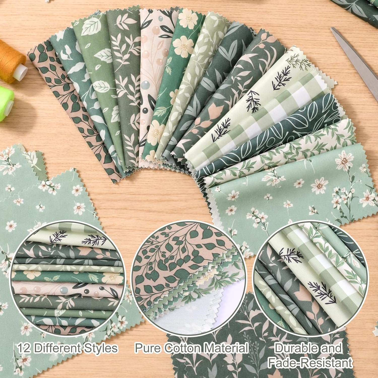 42Pcs Quilting Fabric Squares 5 x 5Inch Polyester-Cotton Fabric Bundles