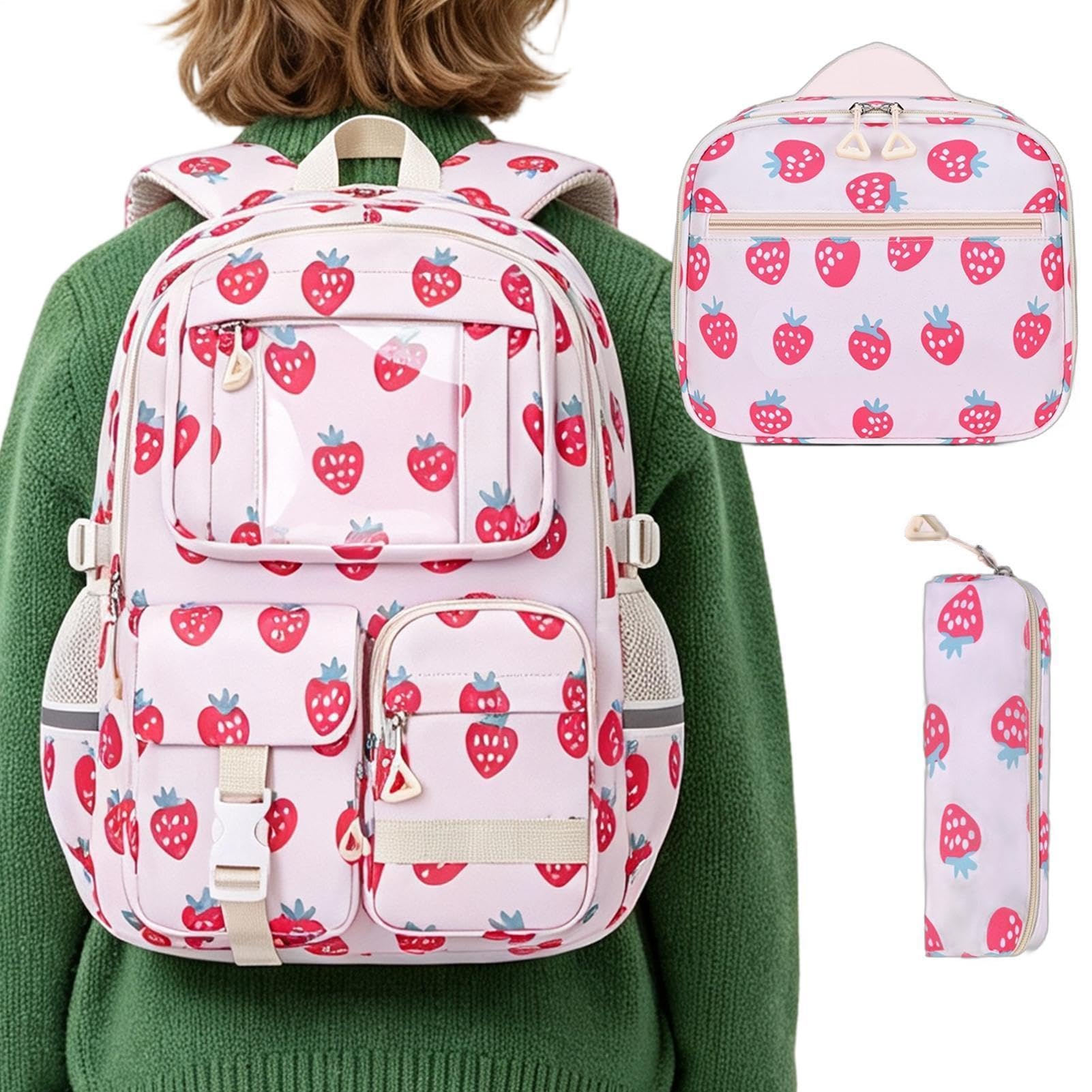 Zaino Per Bambine 3 Pezzi Regolabile Striscia Riflettente Con Borsa Pranzo | Set Zaino E Borsa Libri Per Ragazzi Per Adolescenti Studenti Di Elementari Medie E Superiori Outdoor Campeggio Complean