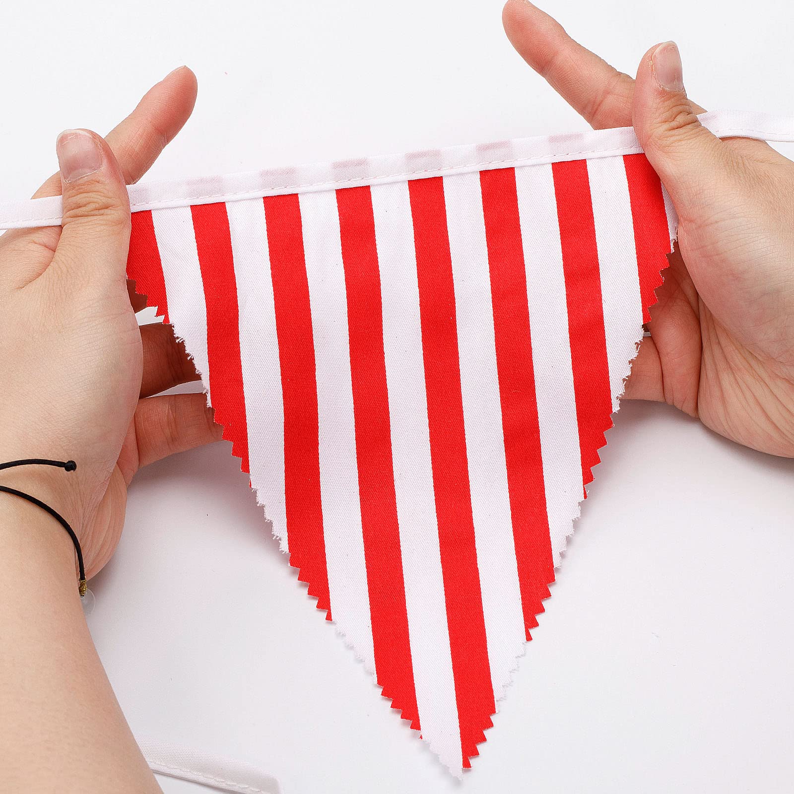 Booaee 12 M stoffen vlaggetjesslinger, vlaggetjesslinger, banner met 50 stuks witte vlaggetjes, buitendecoratie, voor bruiloft, feest, verjaardag