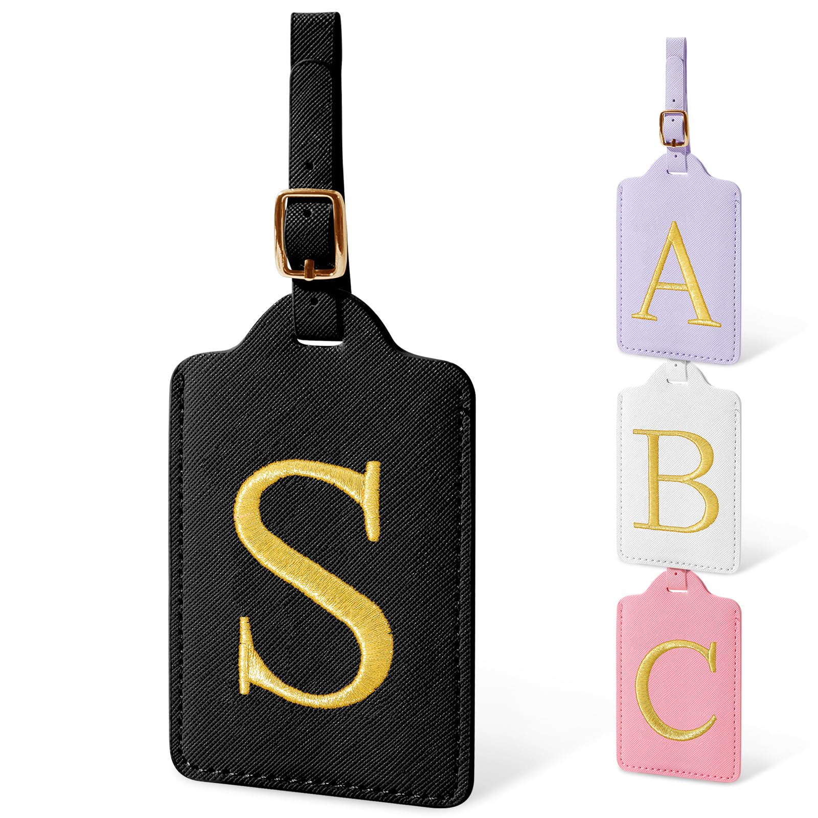 Personalized Initial Luggage Tags for Suitcases, Cute PU Leather Embroidered Letter Travel Luggage Tags, Suitcase Identifier Name Baggage Tag, Bag