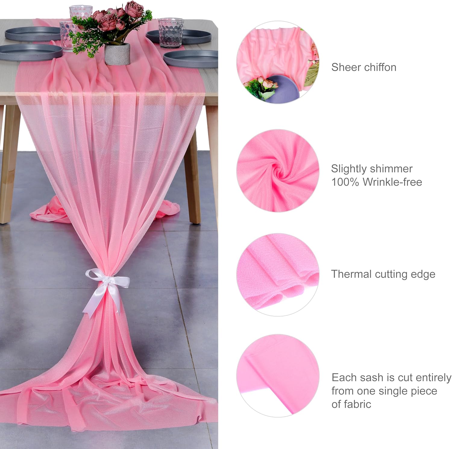 MDS 12 Pack 10ft Chiffon Table Runner 29 x120 Inches Sheer Wedding Runner Romantic Rustic Table Runner for Wedding Decorations, Birthday Parties, Bridal Shower Party Arch Decor - Coral