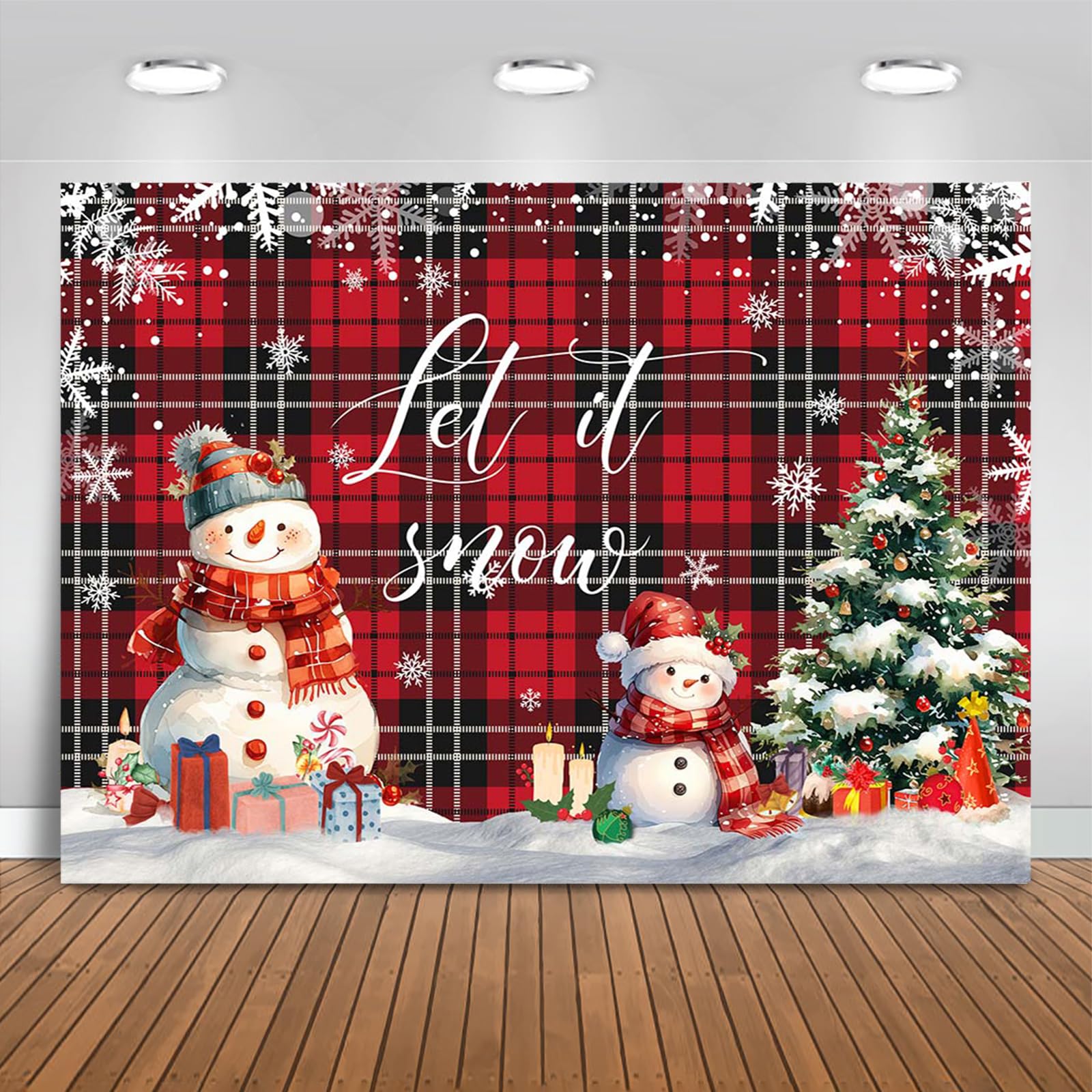 Mocsicka Merry Christmas Backdrop Xmas Christmas Red and Black Buffalo Plaid Party Decorations for New Year Holiday Party Supplies for Family