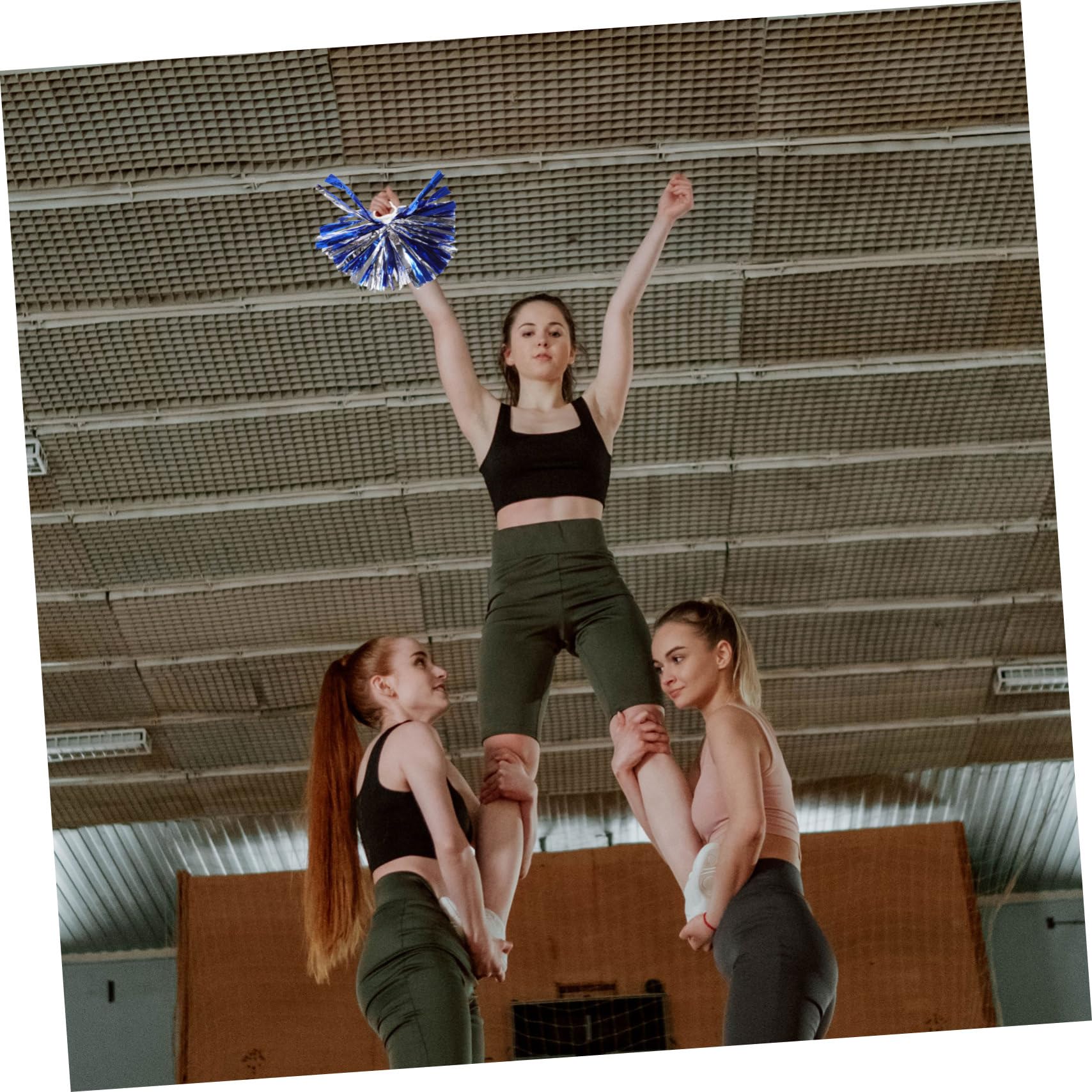 KICHOUSE Cheerleading Pom Poms 6pcs Hand-cranked Flowers Reusable Props for Cheerleading Supplies