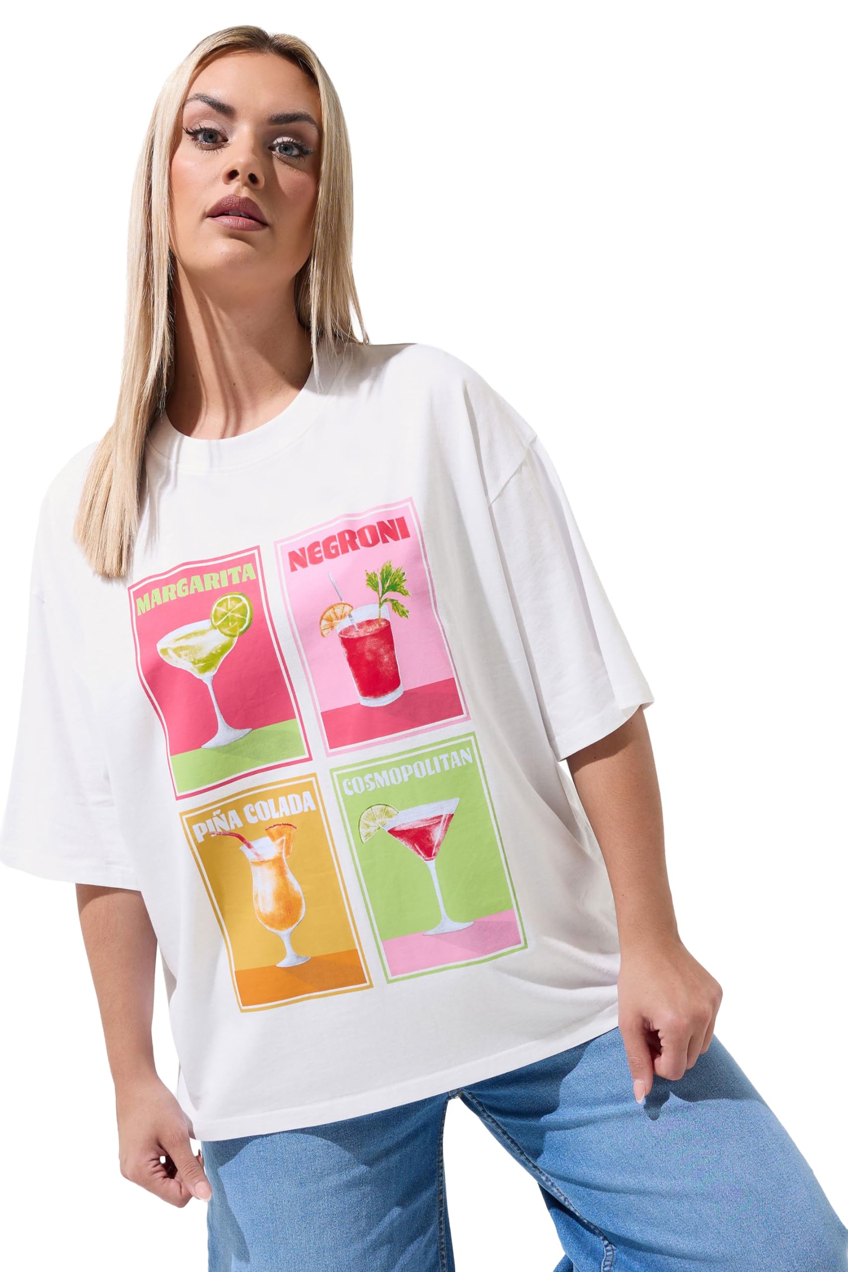 Yours Women's White Cocktail Graphic T-Shirt In | Size: 20