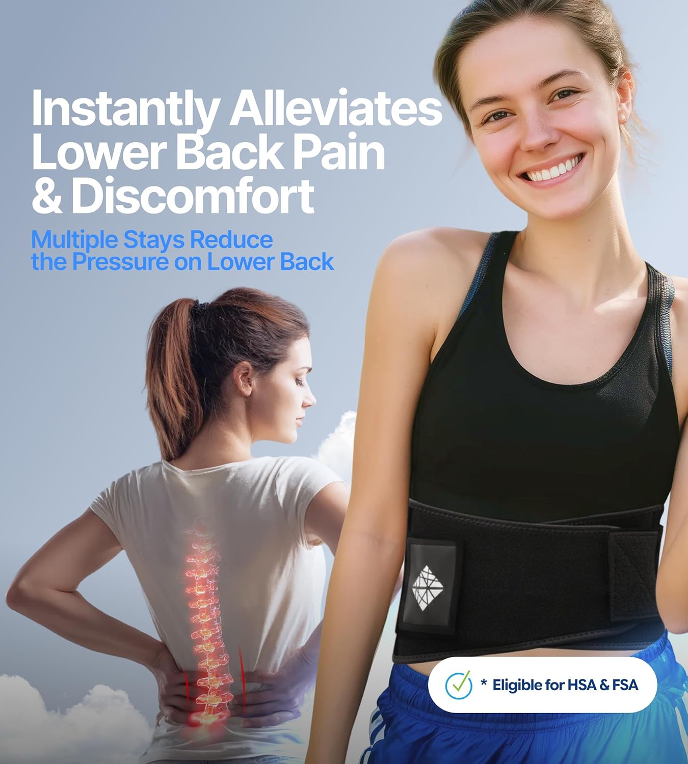 Ultra Thin Adjustable Back Brace for Men & Women - Flexible Supportive Lower Back Pain Relief with Breathable Dual-Tension Straps & Industrial Grip for Sciatica, Scoliosis, Herniated Disc, M