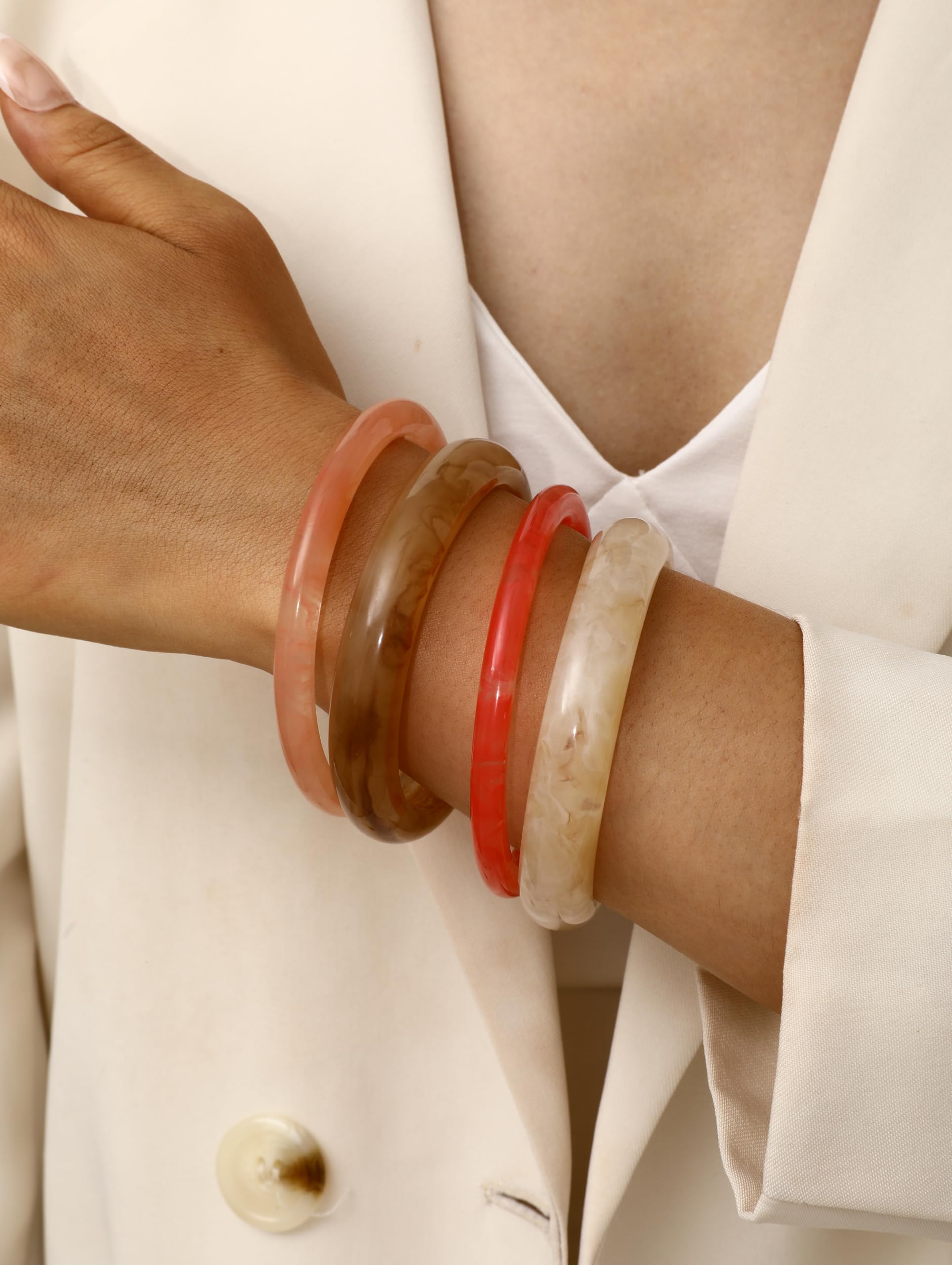 ÌF ME Acrylic Bangles Bohemian Bracelets for Women, Maillard Vintage Acrylic Resin Chunky Bangles Bracelets Fashions Thick Statement bangle Set view 3